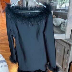 Black Feather Trim Dress